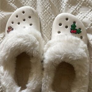 White Furry Holiday Slippers